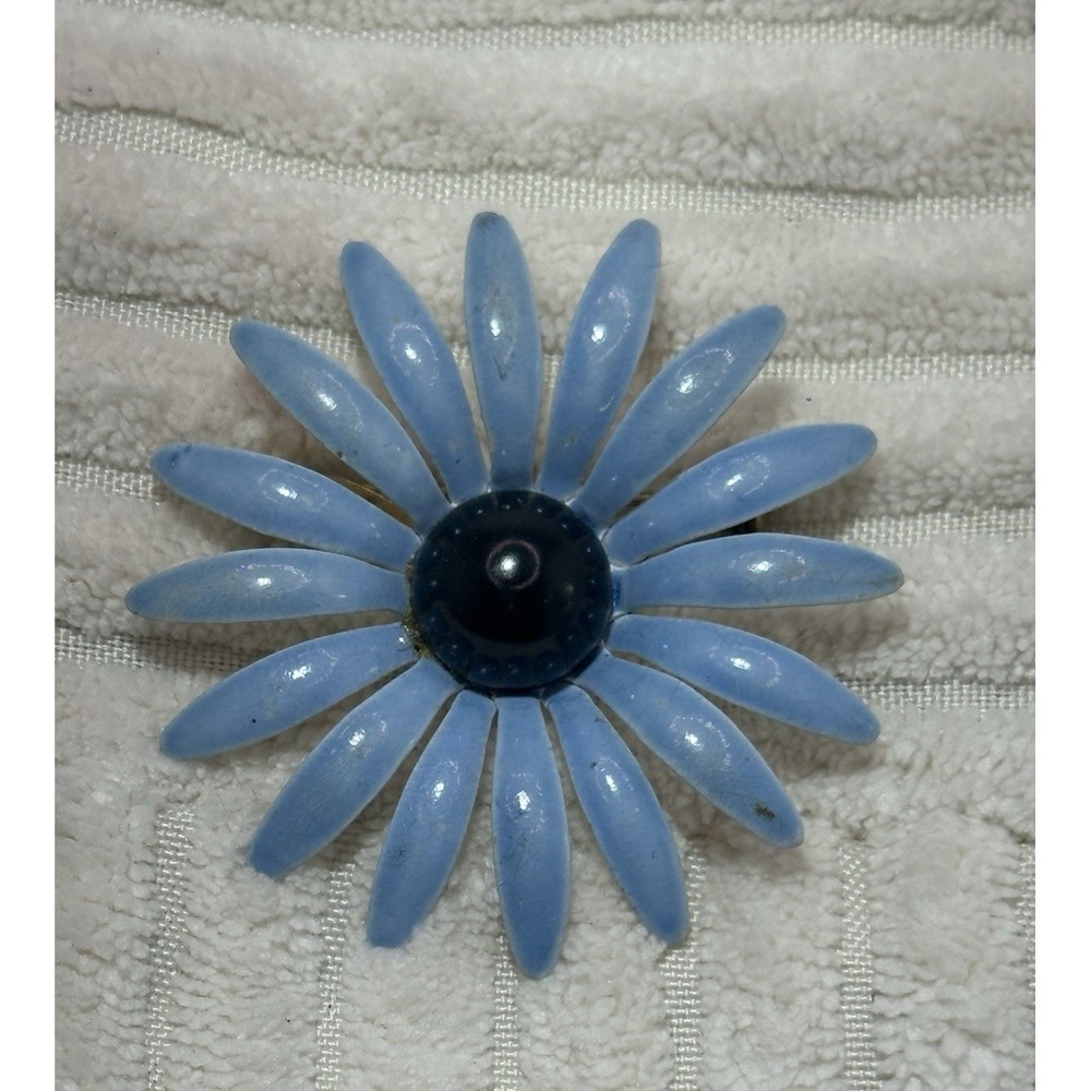Vintage Flower Brooch Gerbera Daisy Light Blue Enamel Pin
